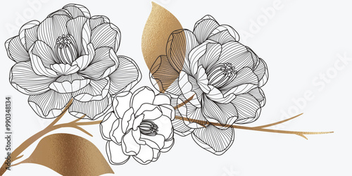 Luxury golden branch of flower background wall art vector design home decorate 