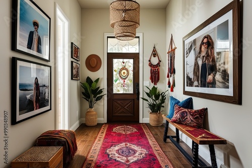 Eclectic Bohemian Entryway Decor with Framed Photo and Artistic Ambiance photo