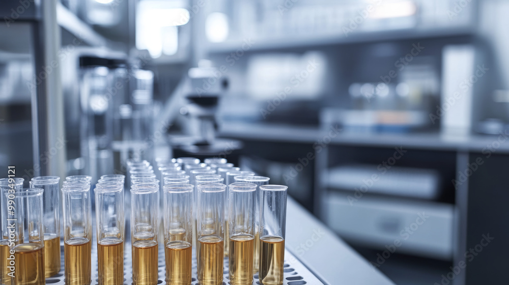 A detailed close-up of test tubes containing orange liquid in a high-tech science laboratory, illuminated by blue lighting, emphasizing research and technology.
A detailed close-up of test tubes containing orange liquid in a high-tech science laboratory, illuminated by blue lighting, emphasizing research and technology.