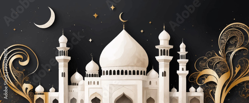 Ramadan Kareem greeting template illustration. vector Islamic background, mosque watercolor style, Muslim holy day, 
Islamic Ramadan Kareem Eid greeting card design