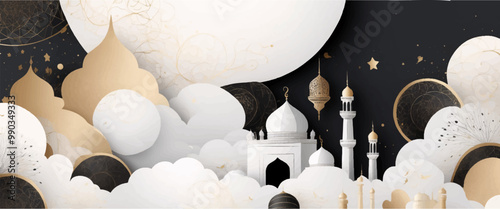 Ramadan Kareem greeting template illustration. vector Islamic background, mosque watercolor style, Muslim holy day, 
Islamic Ramadan Kareem Eid greeting card design
