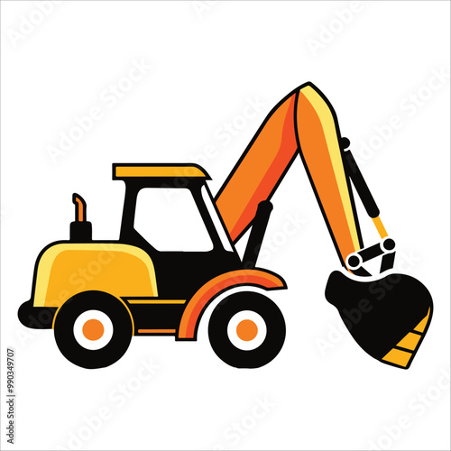 Backhoe Loader vehicle isolated - Construction Clipart Vector illustration 