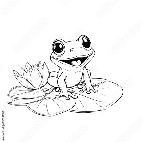 Cute frog cartoon character outline coloring page