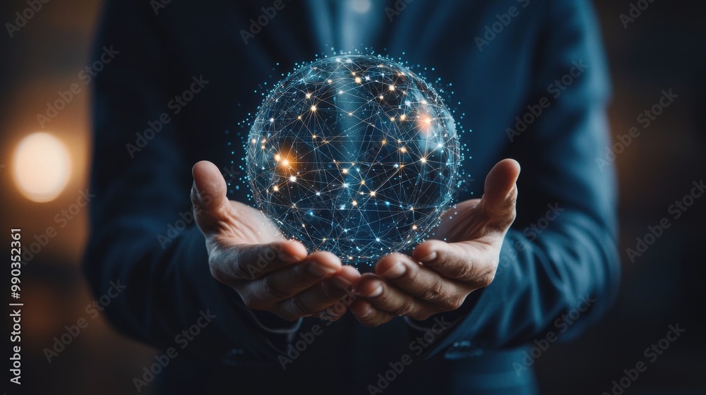 Fototapeta premium Futuristic Digital Globe with Interconnected Network of Lights Representing Innovation and Technology