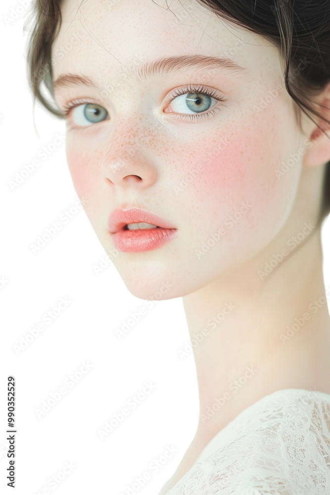 Delicate Beauty Portrait of a Young Woman with Freckles Delicate Beauty Portrait of a Young Woman with Freckles