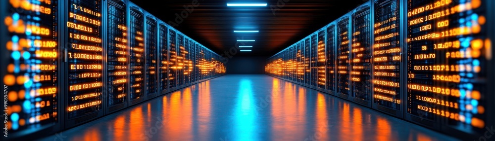 A futuristic data center showcasing rows of servers illuminated by vibrant lights, highlighting technology and innovation. A futuristic data center showcasing rows of servers illuminated by vibrant lights, highlighting technology and innovation.