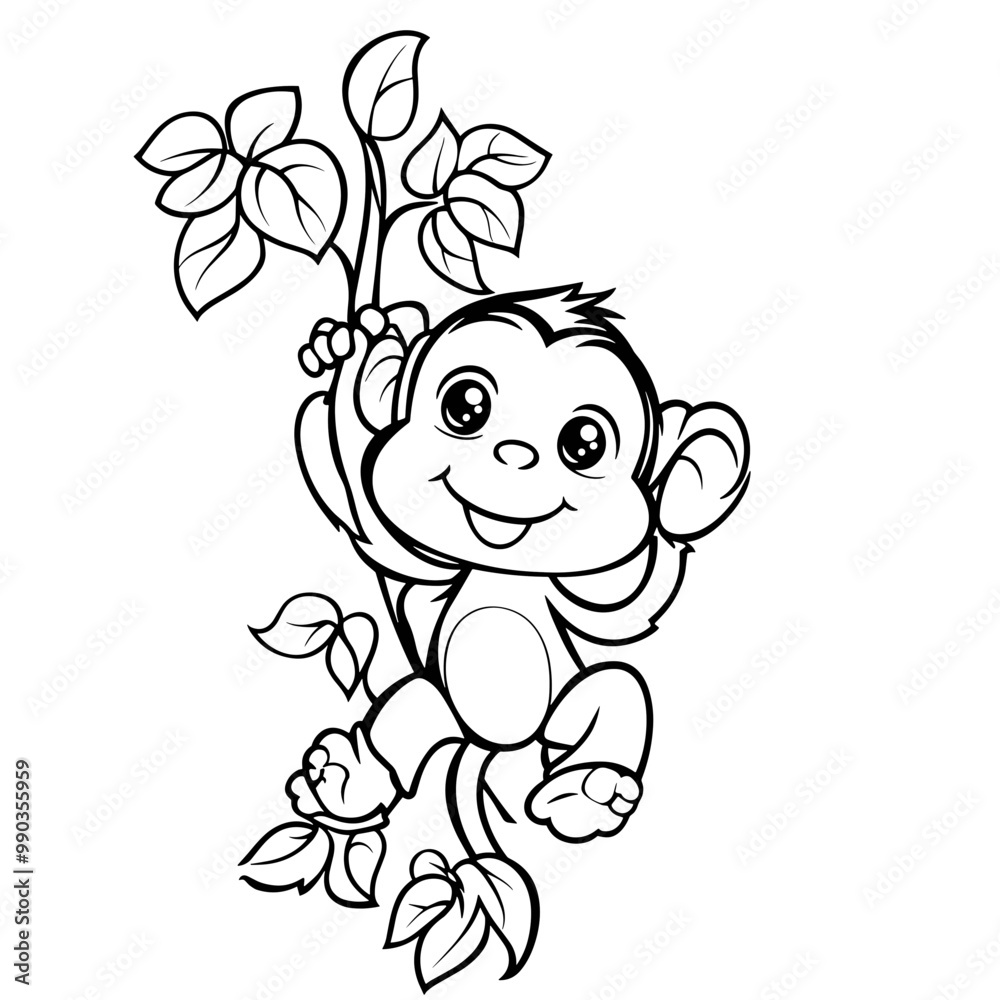 Obraz premium Animal Character Coloring Book for Children. Little Cute Monkey