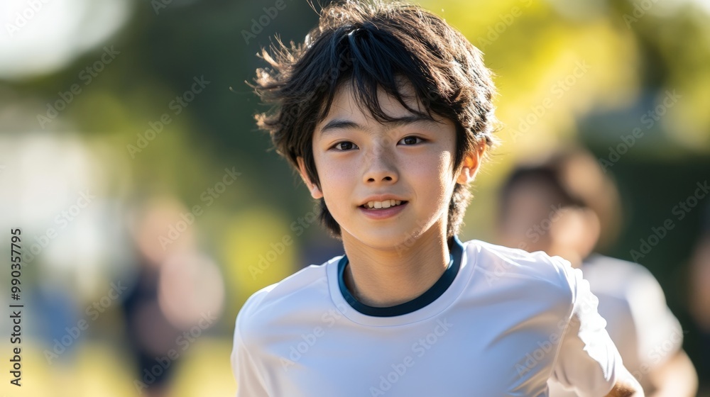 Candid Portrait of a Japanese Student Running Outdoors Candid Portrait of a Japanese Student Running Outdoors