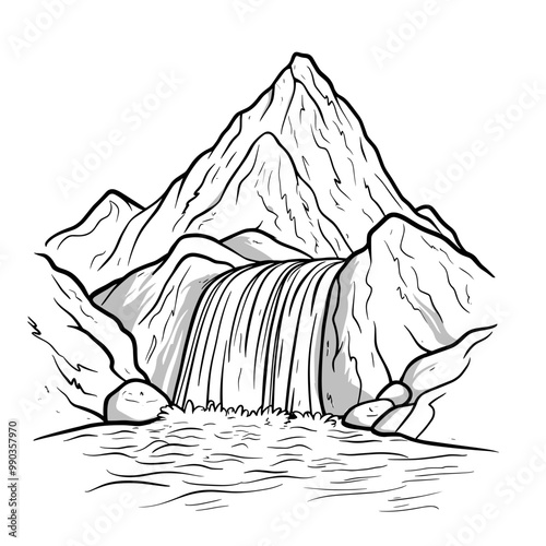 Mountains landscape.Coloring book antistress for children and adults