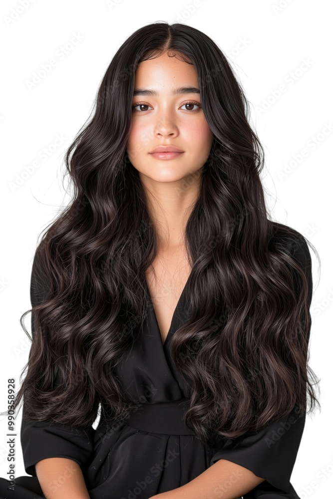 Elegant Portrait of a Woman with Flowing Curly Hair Elegant Portrait of a Woman with Flowing Curly Hair