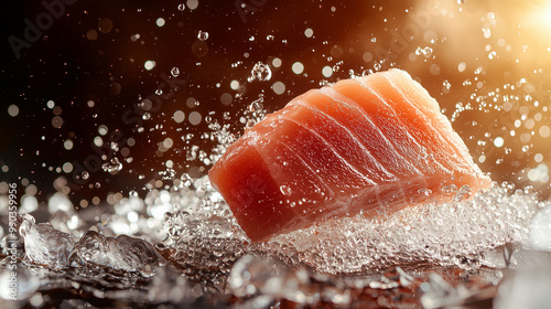 Fresh raw tuna sashimi slices, healthy and delicious japanese food, advertising style image photo