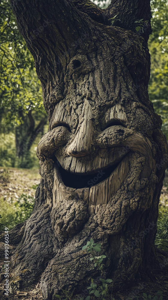 An old oak tree with a human face, magical fairytale creature An old oak tree with a human face, magical fairytale creature