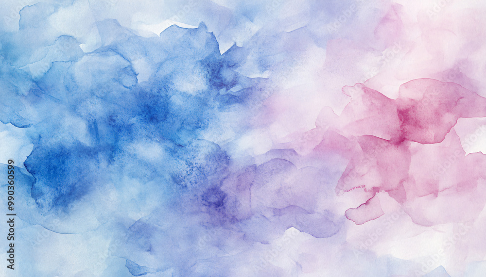 Fototapeta premium Soft, hand-painted watercolor strokes in calming blues, pinks, and purples, blending seamlessly into one another