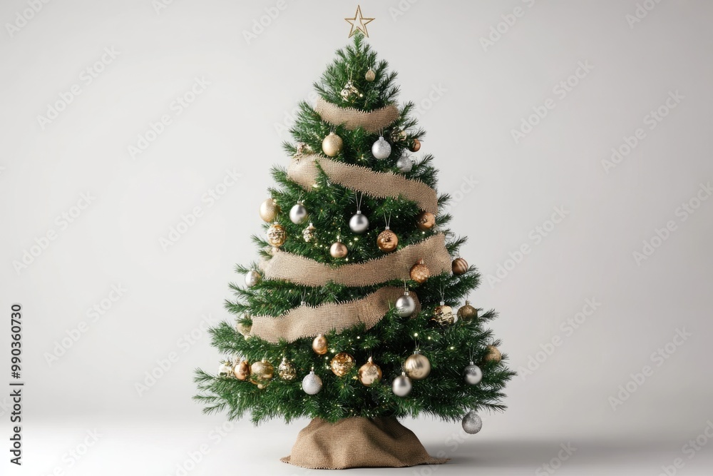Christmas tree Isolated Christmas tree decorated with ornaments and burlap garland Christmas tree Christmas tree Isolated Christmas tree decorated with ornaments and burlap garland Christmas tree