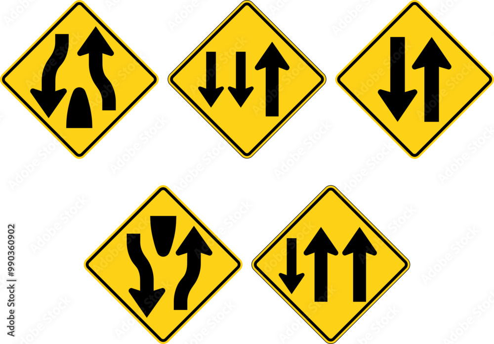 Divided highway.Divided Highway and Two-Way Traffic Signs: Start, End, and 3-Lane Traffic Flow Indicators. Road signs in the United States. Divided highway.Divided Highway and Two-Way Traffic Signs: Start, End, and 3-Lane Traffic Flow Indicators. Road signs in the United States.