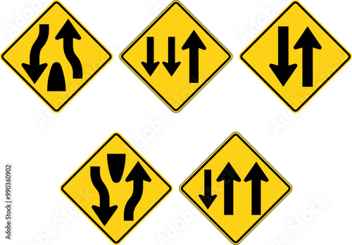 Divided highway.Divided Highway and Two-Way Traffic Signs: Start, End, and 3-Lane Traffic Flow Indicators. Road signs in the United States.