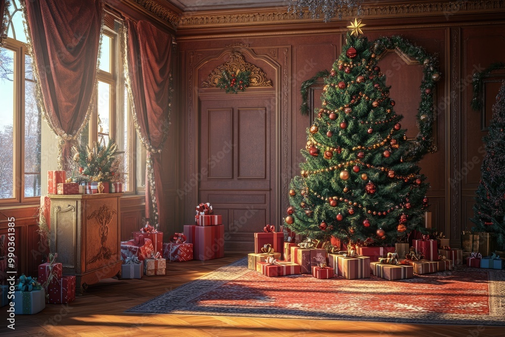 custom made wallpaper toronto digitalFestive room with Christmas tree and presents.