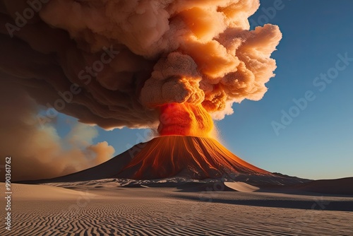 Fiery Earth Eruption with Vivid Plumes and Amber Sand Waves photo