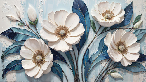 oil painting blue and white flowers