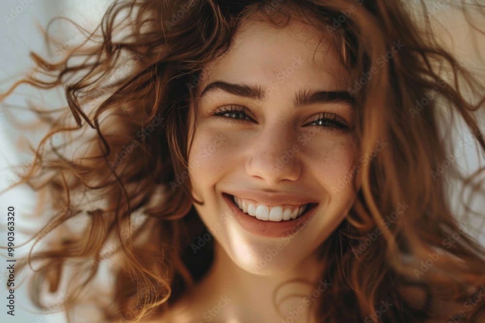 Happy Hair. Closeup Portrait of Young Beautiful Woman Smiling and Looking into Camera Happy Hair. Closeup Portrait of Young Beautiful Woman Smiling and Looking into Camera