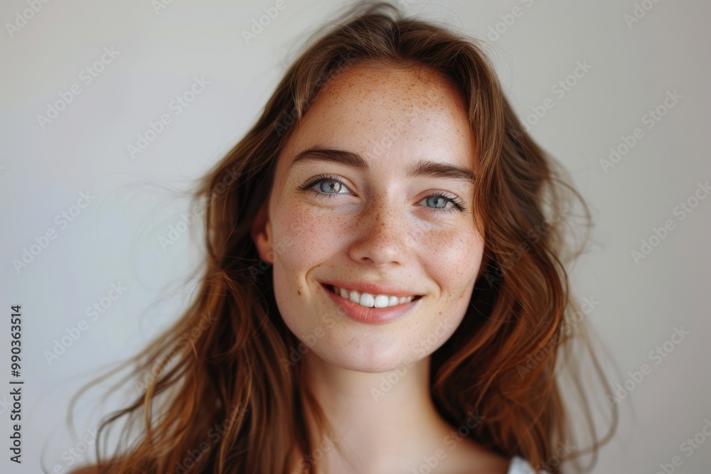 Happy Woman Face. Young Beautiful Woman Portrait with Joyful Smile on White Background Happy Woman Face. Young Beautiful Woman Portrait with Joyful Smile on White Background