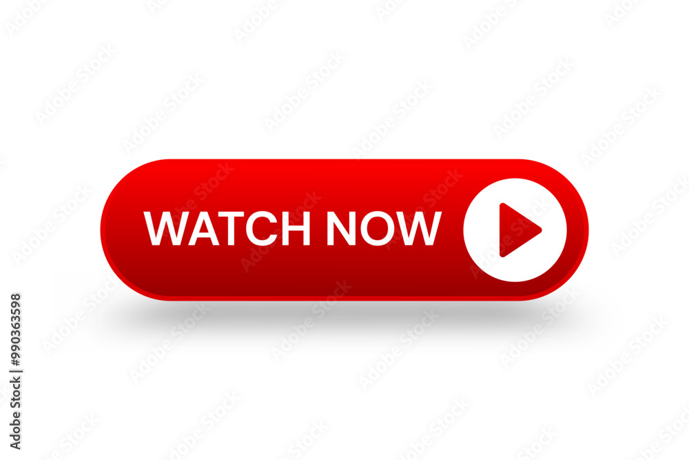 Red 3d watch now button. Button element for web design and mobile devices. Vector illustration Red 3d watch now button. Button element for web design and mobile devices. Vector illustration