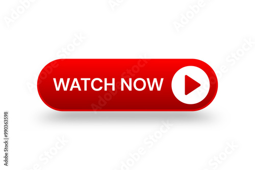 Red 3d watch now button. Button element for web design and mobile devices. Vector illustration