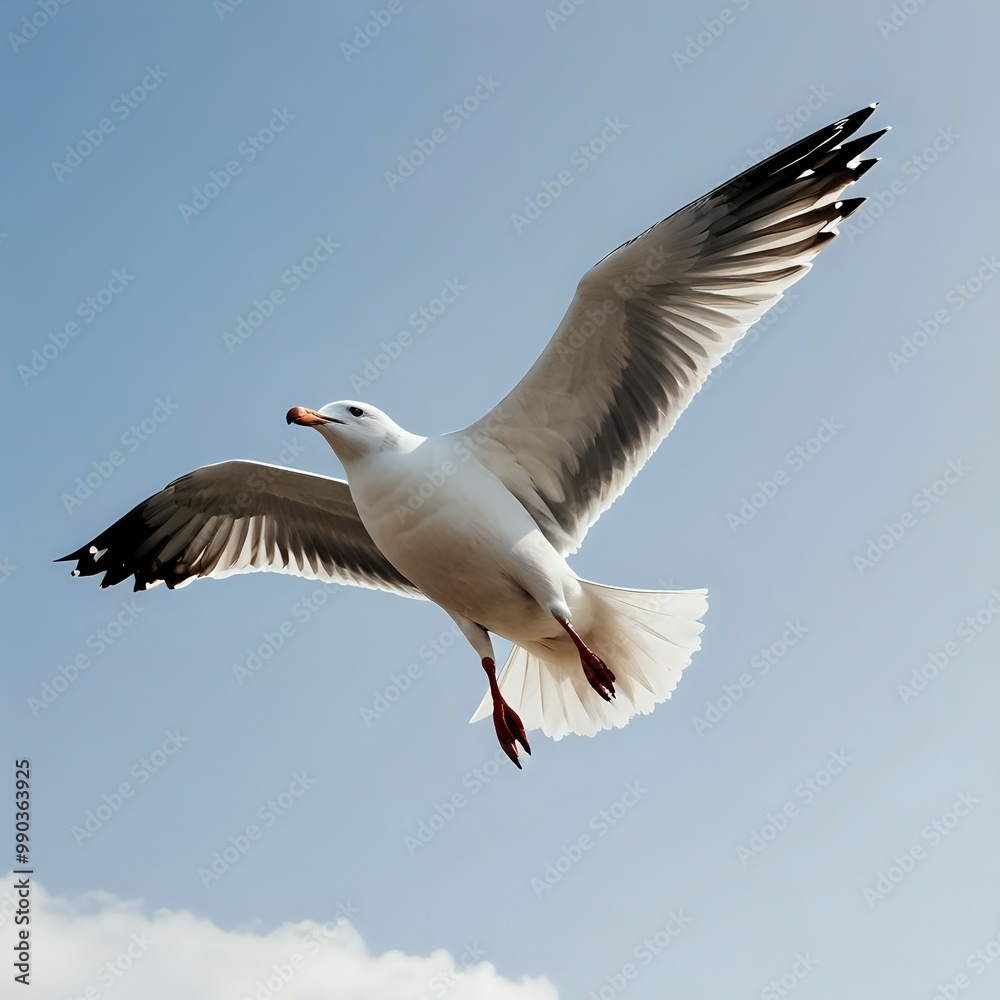 Graceful seagull soaring in the sky on a cloudy day with wings fully spread Graceful seagull soaring in the sky on a cloudy day with wings fully spread