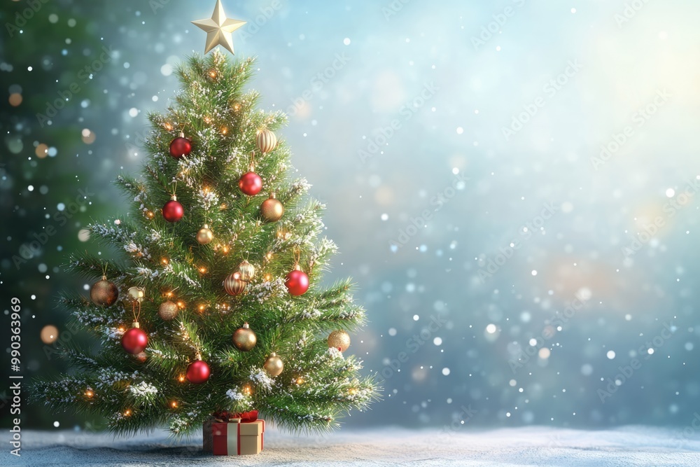 Obraz premium Decorated Christmas tree on blurred background. Christmas tree Christmas tree