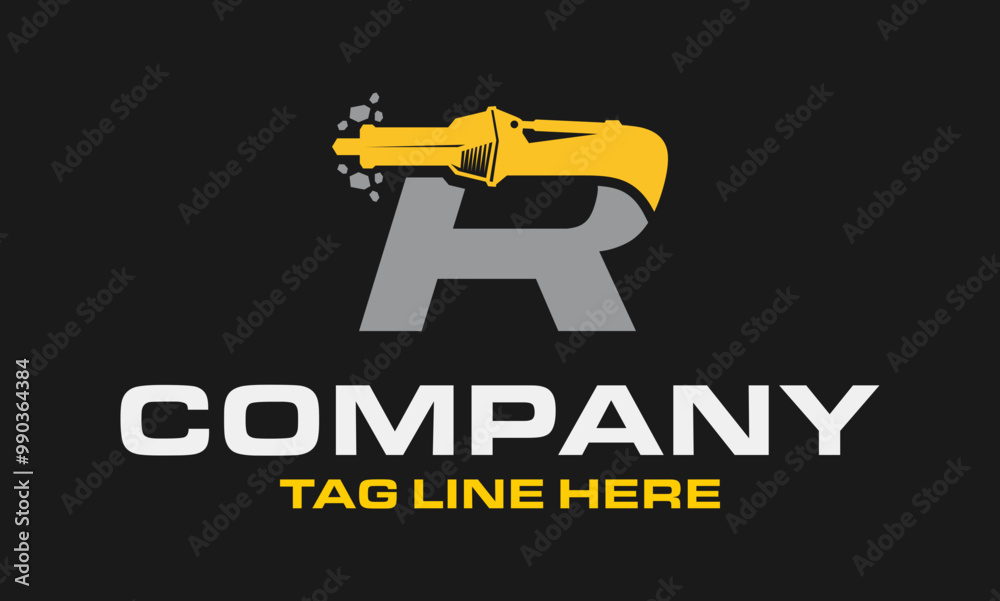 Initial Letter R Drill Logo, Stone Crusher Drill, Logo Design Initial Letter R Drill Logo, Stone Crusher Drill, Logo Design