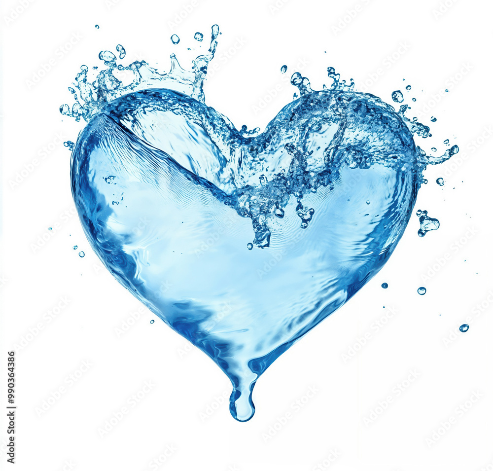 Water splashing, forming a beautiful heart shape on white background Water splashing, forming a beautiful heart shape on white background