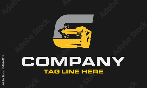 Initial Letter G Drill Logo, Stone Crusher Drill, Logo Design