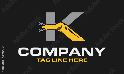 Initial Letter K Drill Logo, Stone Crusher Drill, Logo Design