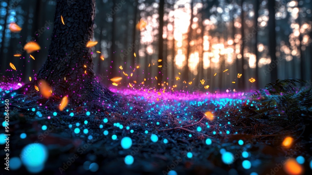 Ethereal Glow in Enchanted Neon Forest - A Fantasy Landscape with Bioluminescent Trees, Luminous Flowers, and Mystical Aura Ethereal Glow in Enchanted Neon Forest - A Fantasy Landscape with Bioluminescent Trees, Luminous Flowers, and Mystical Aura