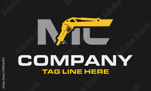 Initial Letter MC Drill Logo, Stone Crusher Drill, Logo Design