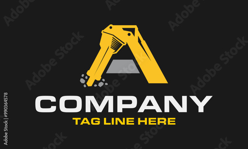 Initial Letter A Drill Logo, Stone Crusher Drill, Logo Design