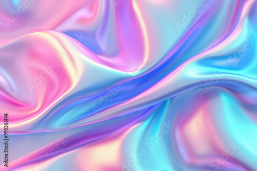 Satin fabric flowing with abstract pink and blue colors