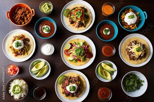 Wallpaper Mural Vibrant Overhead Shot of a Table Overflowing with Colorful Mexican Tacos Side Dishes and Sauces for a Perfect Dinner Torontodigital.ca