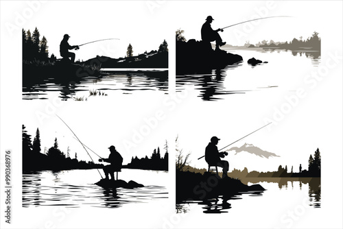 Agraffe fly fishing set shilhutti in a lake with a mountain in the background generative ai 