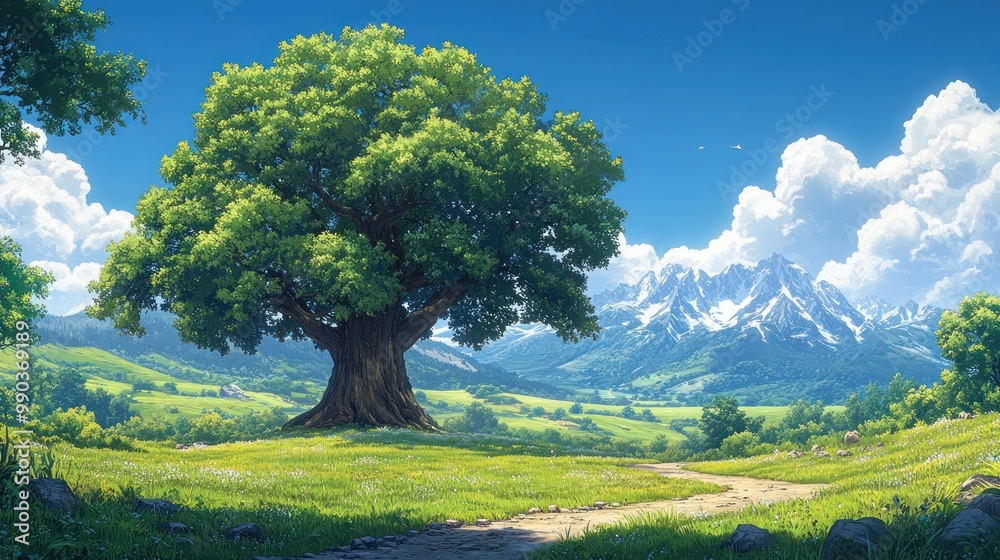 Obraz premium Tranquil Mountain Valley Landscape