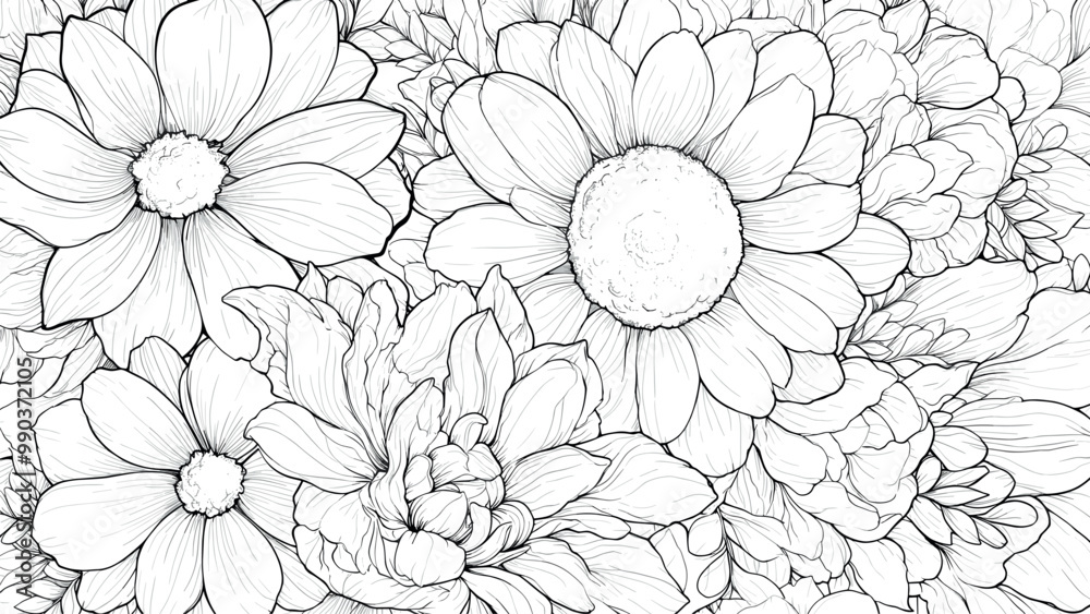 custom made wallpaper toronto digitalDoodle Floral Drawing Coloring Book Page for Kids Whimsical Flower Illustration Fun Doodle Design Relaxing Nature Scene Drawing for Children Creative Floral Art Page