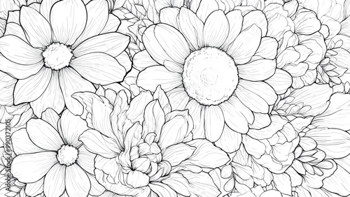 Wallpaper Mural Doodle Floral Drawing Coloring Book Page for Kids Whimsical Flower Illustration Fun Doodle Design Relaxing Nature Scene Drawing for Children Creative Floral Art Page Torontodigital.ca