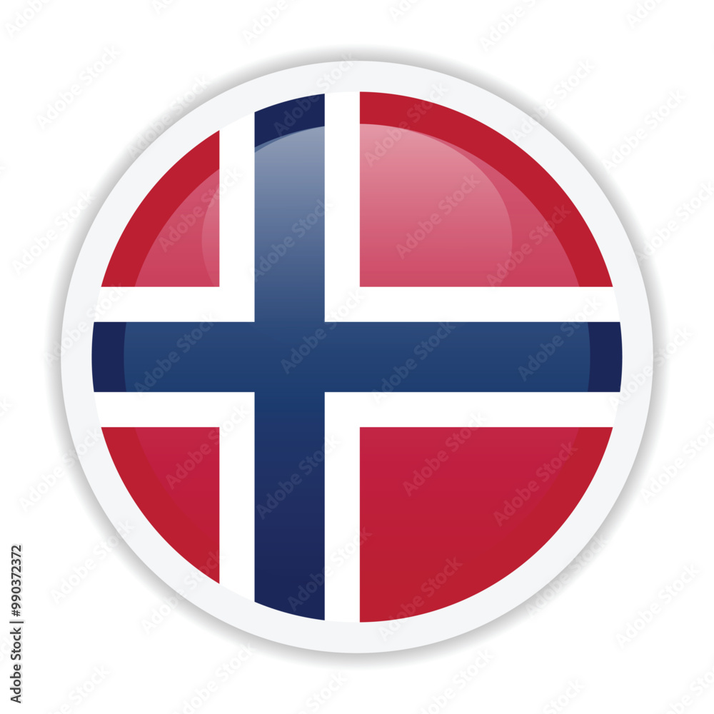 Shiny icon with the flag of Norway on it. Round vector icon isolated on white background Shiny icon with the flag of Norway on it. Round vector icon isolated on white background
