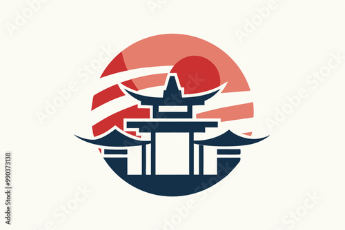 A minimalist logo features a stylized Japanese structure with soft colors and simple lines, A minimalist logo inspired by Japanese design principles, emphasizing simplicity and balance