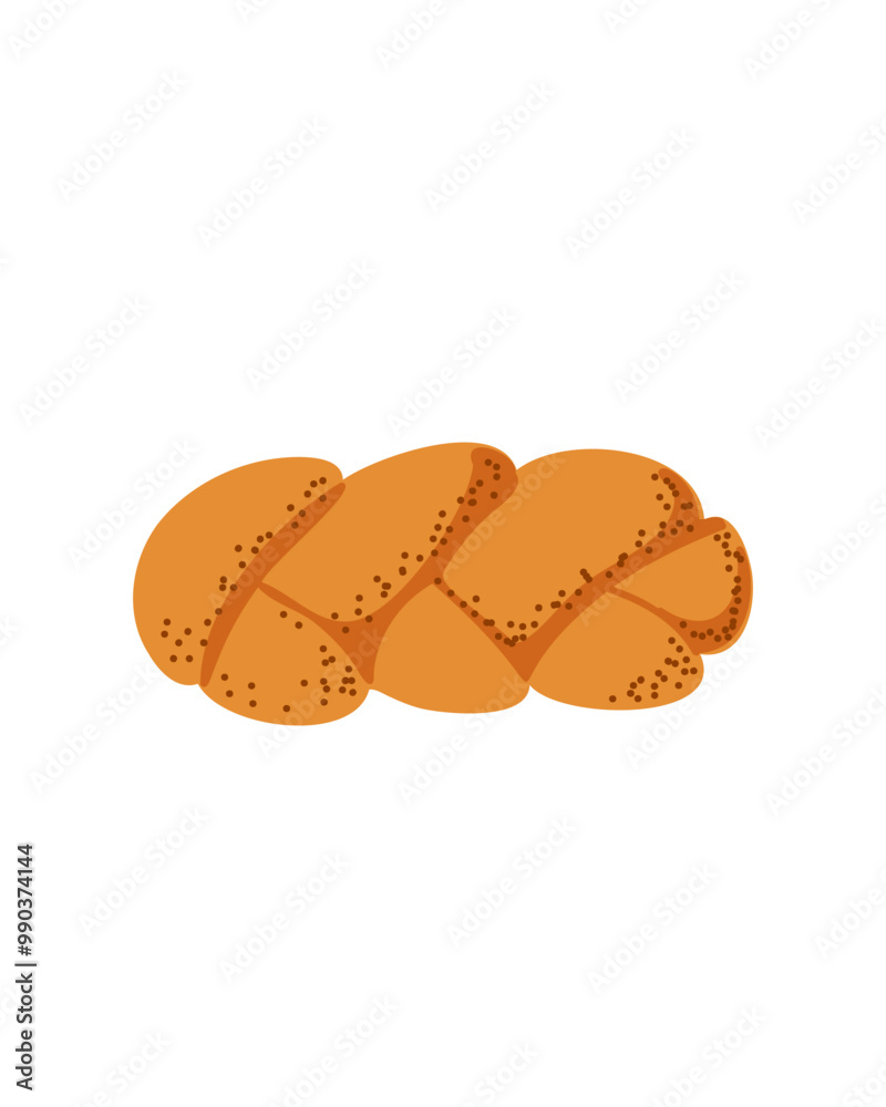 Top view of braided bread on white background, space for text, copy space