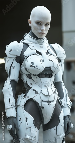 a female robot with a white body 