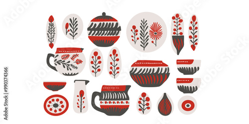 Set ethno traditional ceramic dishes