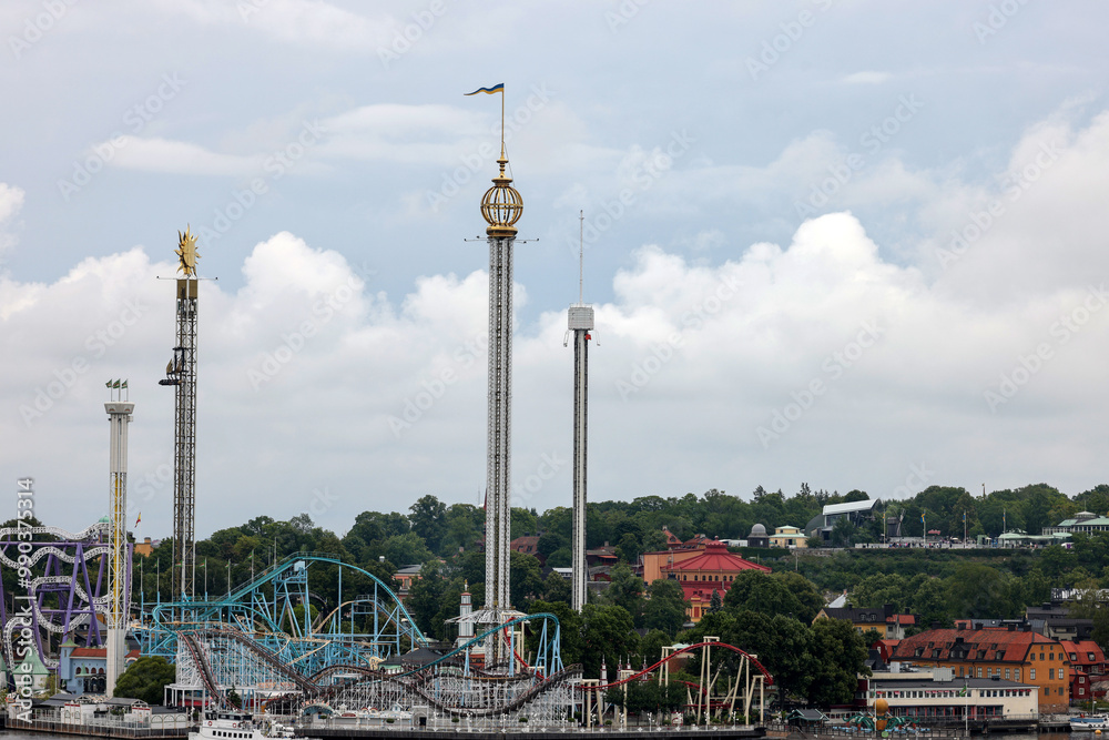 Obraz premium View on Tivoli Grona Lund in Stockholm. Sweden