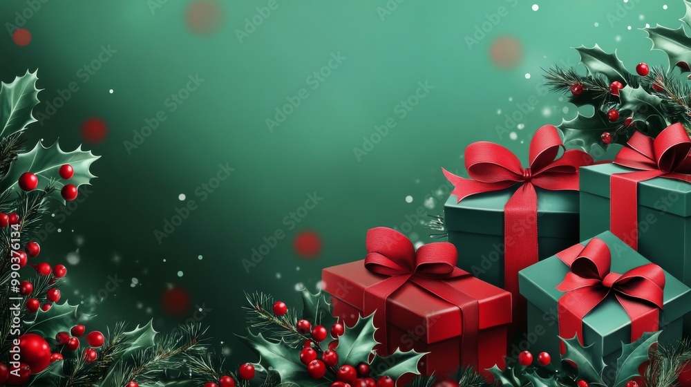 Bright Red and Green Christmas Banner with Copy Space Bright Red and Green Christmas Banner with Copy Space