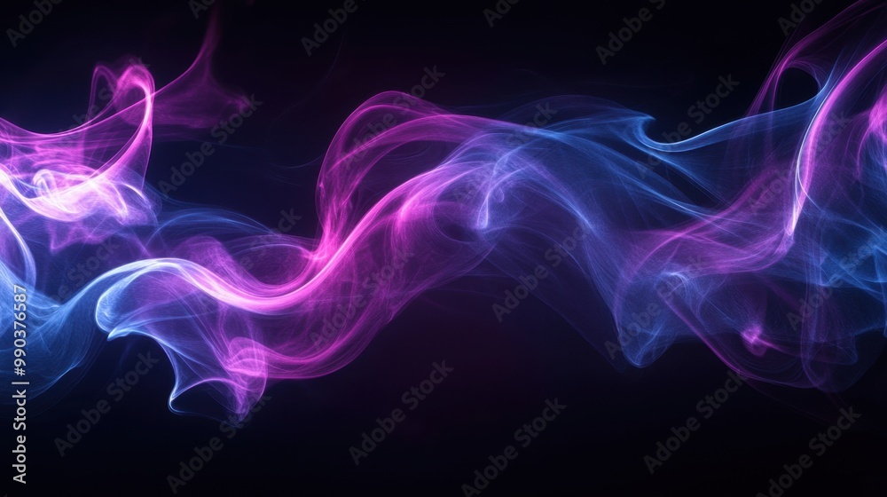 Obraz premium Abstract background featuring thin smoke waves flowing gracefully on a dark background, bright color gradients. Fluid movement and smooth quality create a visual for technology wallpapers and banners.